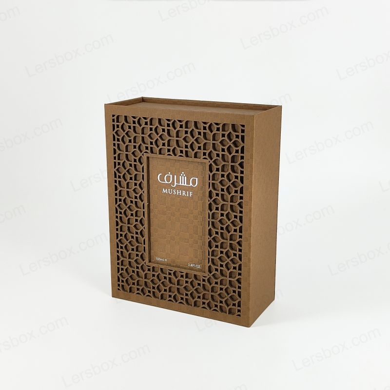 Caja de perfume en relieve de aluminio de oro con tapa rígida e inserto EVA HP001
