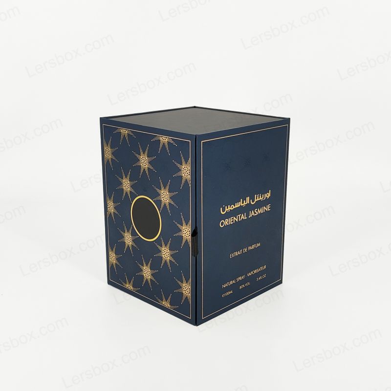 Caja de perfume rígido de lujo con logotipo de lámina de oro personalizado y elegante bandeja Eva HP002