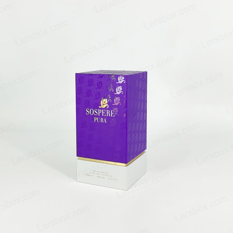 Caja de perfume rígido premium con logotipo de aluminio de oro y bandeja hecha a mano HP006