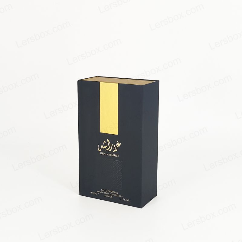 Embalaje de perfume de aluminio de oro con tapa rígida y bandeja de espuma EVA para pantalla de fragancia HP011