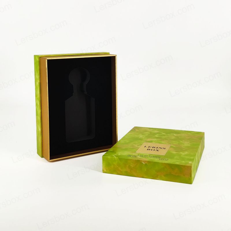Caja de perfume de aluminio de oro elegante con bandeja Eva para pantalla de fragancia y base rígida de tapa HP020