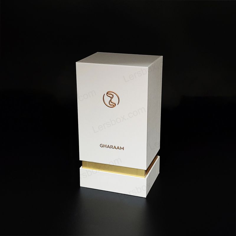 Caja de perfume de lujo con logotipo de lámina de oro artesanal e inserto de espuma EVA HP012