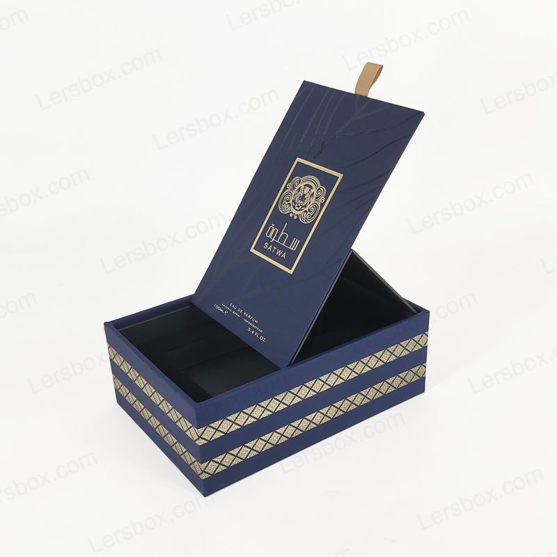 Caja de perfume de lujo con estampado de aluminio de oro personalizado y bandeja de Eva para protección adicional HP018