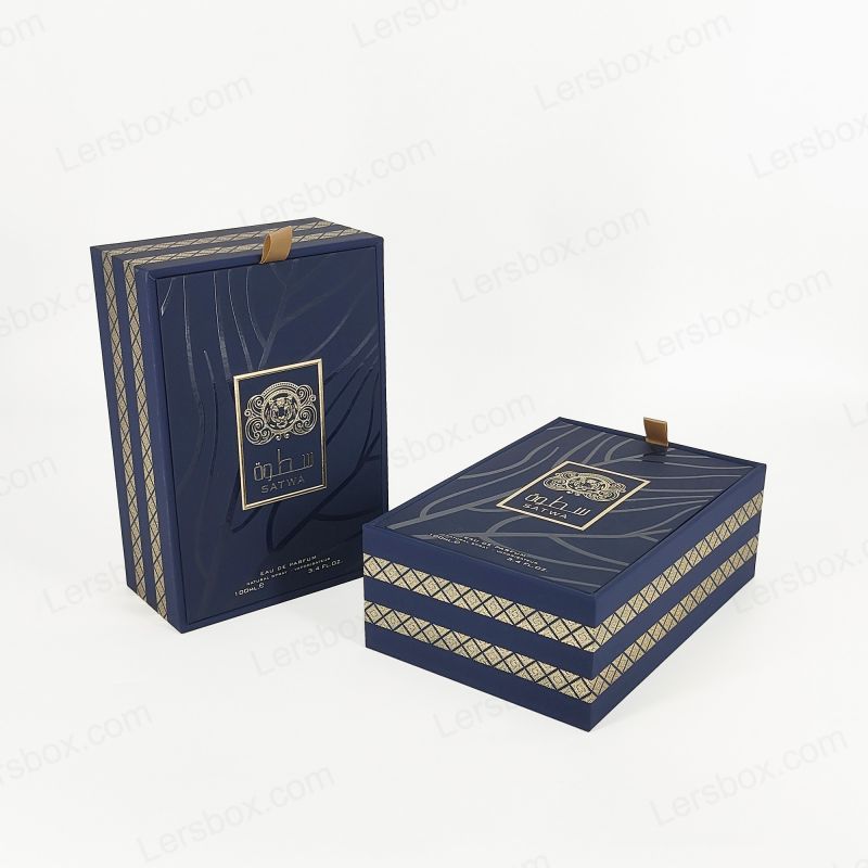 Caja de perfume de lujo con estampado de aluminio de oro personalizado y bandeja de Eva para protección adicional HP018