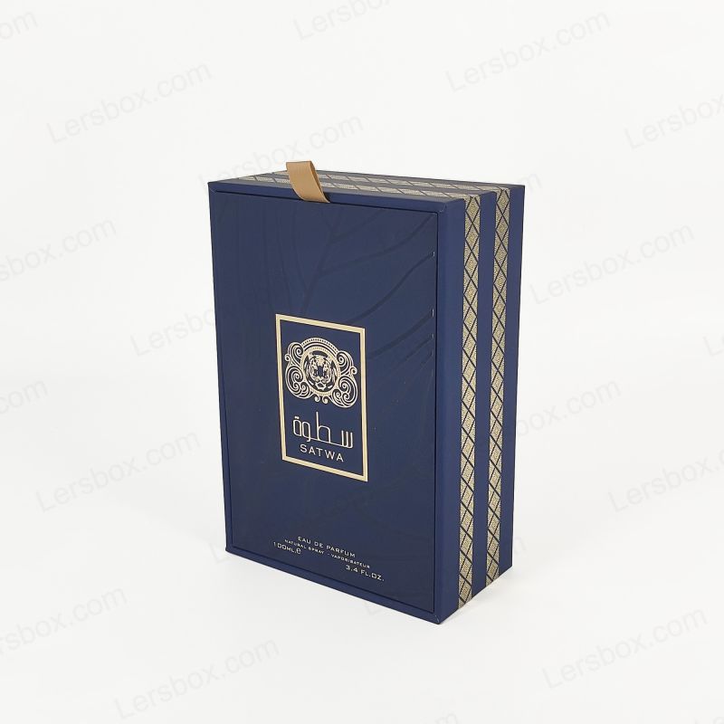 Caja de perfume de lujo con estampado de aluminio de oro personalizado y bandeja de Eva para protección adicional HP018