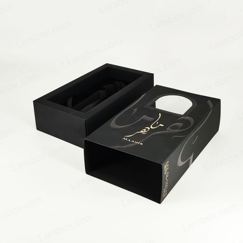 Caja de perfume hecha a mano con relieve de lámina de oro, bandeja de eva y construcción rígida HP027