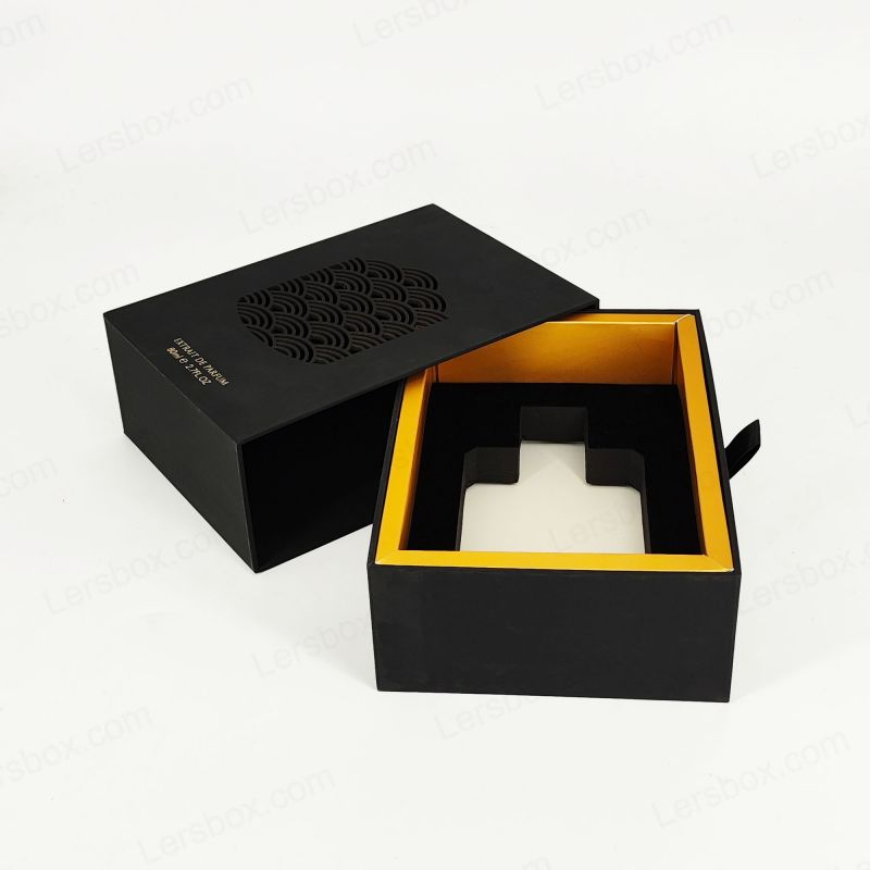 Caja de perfume premium con lámina de oro personalizada, bandeja de eva y tapa rígida para protección HP033
