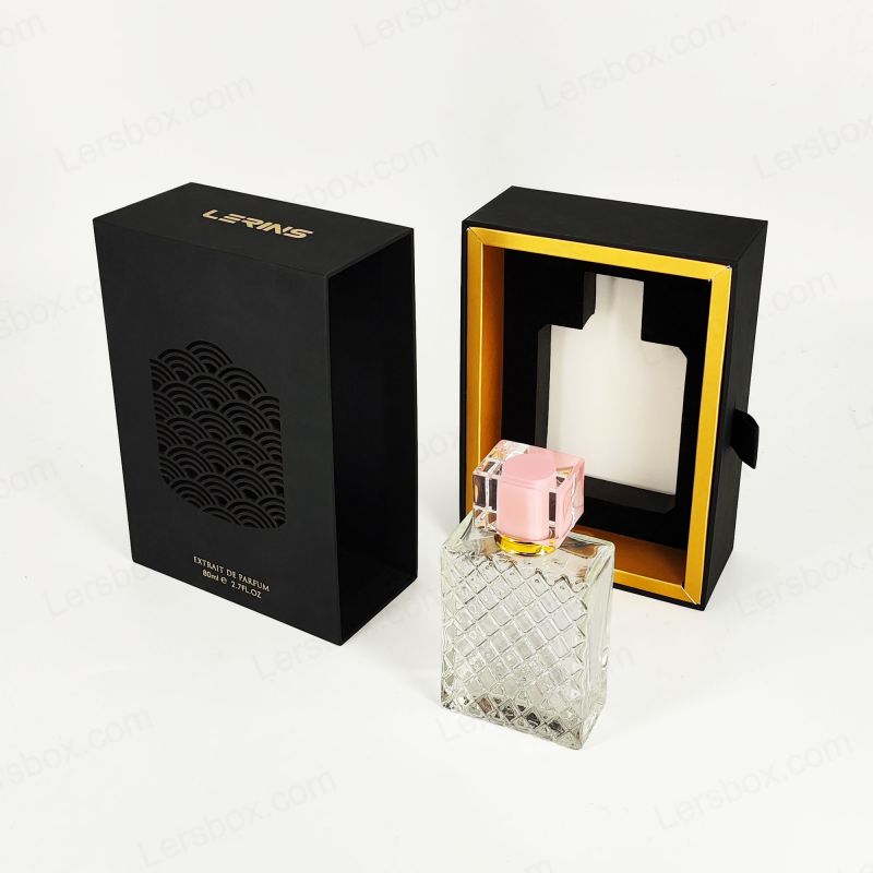 Caja de perfume premium con lámina de oro personalizada, bandeja de eva y tapa rígida para protección HP033