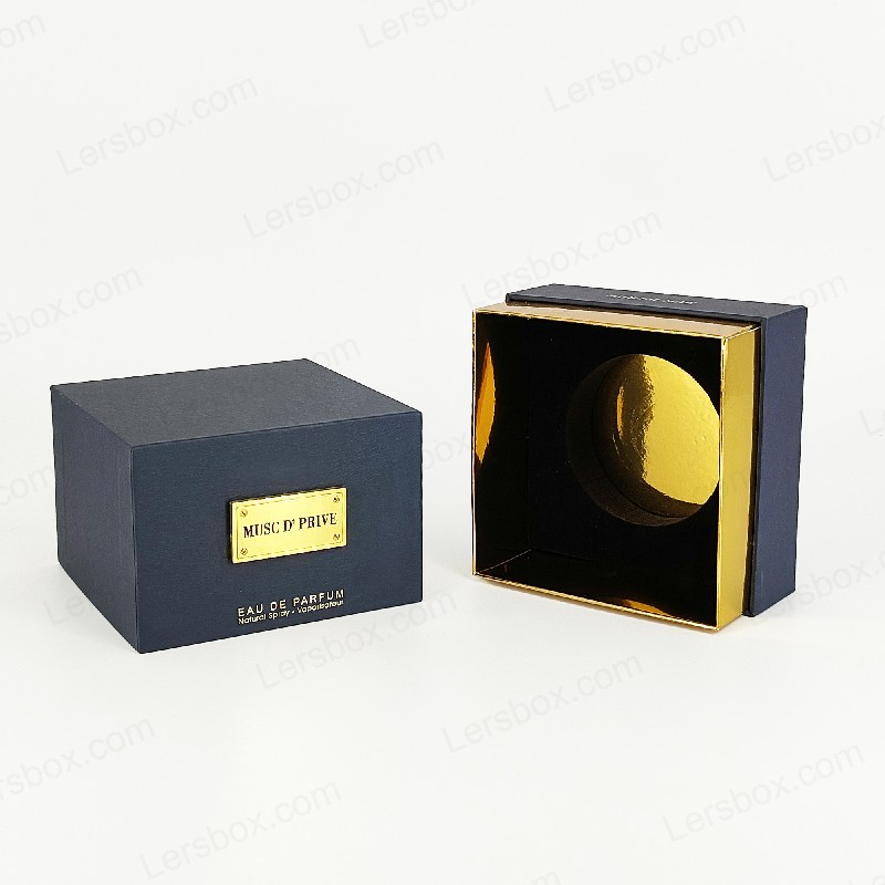 Embalaje de perfume de aluminio de oro de lujo con estructura rígida artesanal e inserto de bandeja EVA HP030