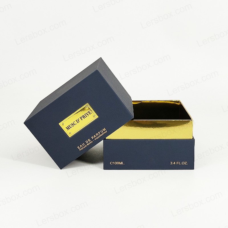 Embalaje de perfume de aluminio de oro de lujo con estructura rígida artesanal e inserto de bandeja EVA HP030