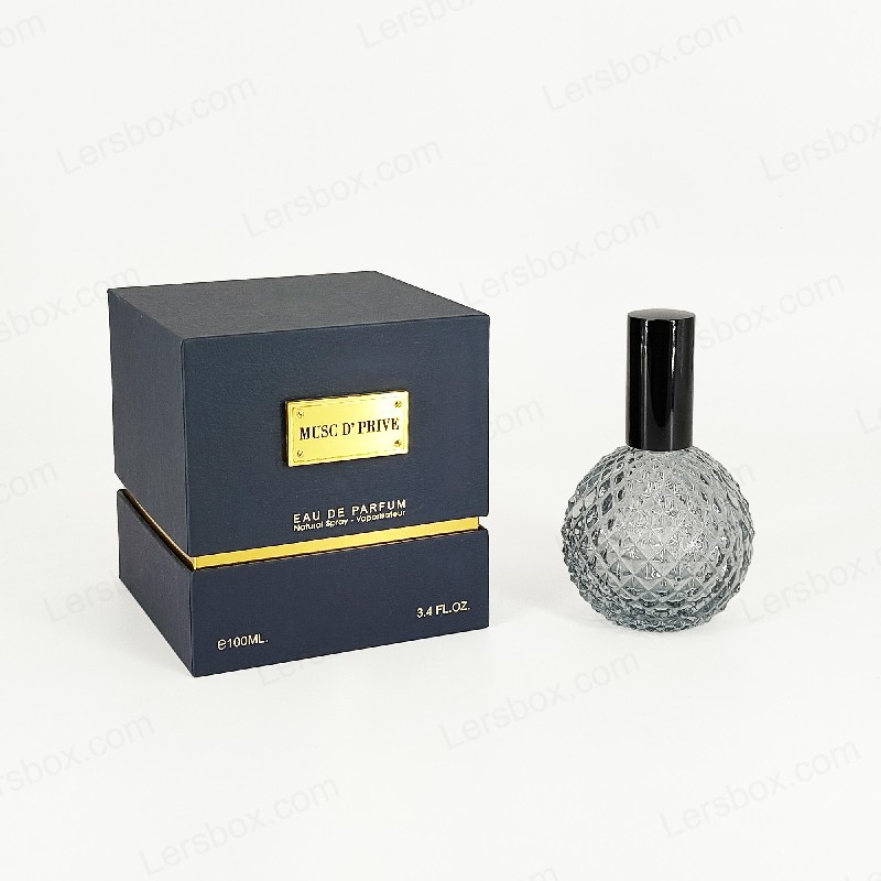 Embalaje de perfume de aluminio de oro de lujo con estructura rígida artesanal e inserto de bandeja EVA HP030