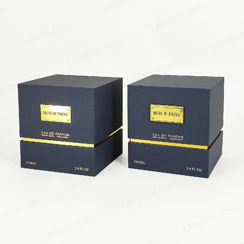 Embalaje de perfume de aluminio de oro de lujo con estructura rígida artesanal e inserto de bandeja EVA HP030
