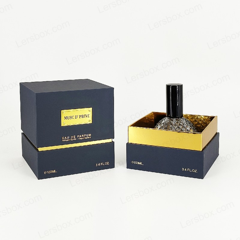Embalaje de perfume de aluminio de oro de lujo con estructura rígida artesanal e inserto de bandeja EVA HP030