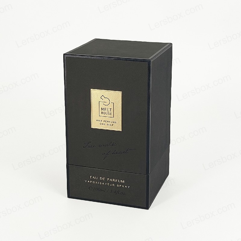 Caja de perfume de aluminio de oro con tapa rígida, base y bandeja de espuma EVA para exhibición lujosa HP034