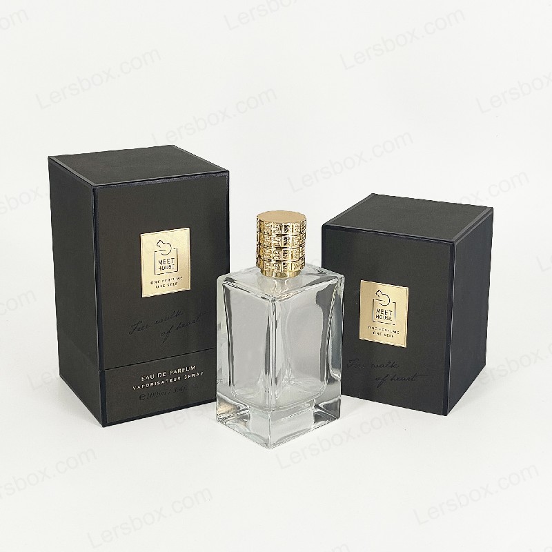 Caja de perfume de aluminio de oro con tapa rígida, base y bandeja de espuma EVA para exhibición lujosa HP034
