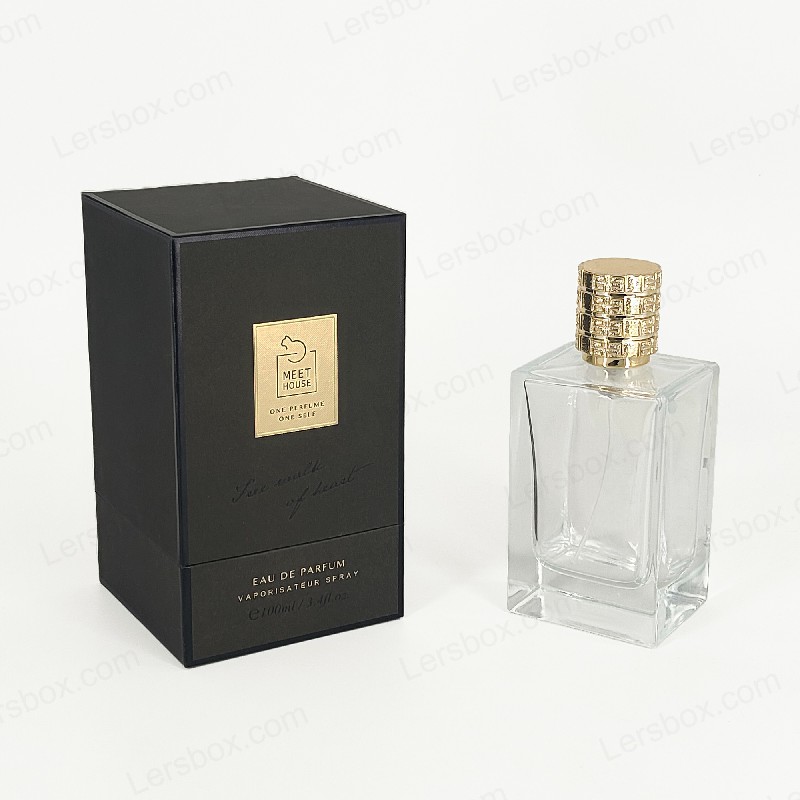 Caja de perfume de aluminio de oro con tapa rígida, base y bandeja de espuma EVA para exhibición lujosa HP034