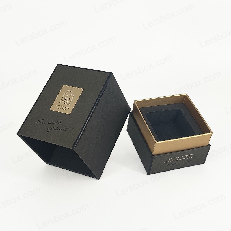 Caja de perfume de aluminio de oro con tapa rígida, base y bandeja de espuma EVA para exhibición lujosa HP034