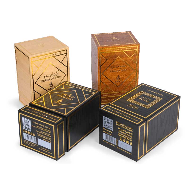 Caja de perfume hecha de imitación de papel de grano de madera