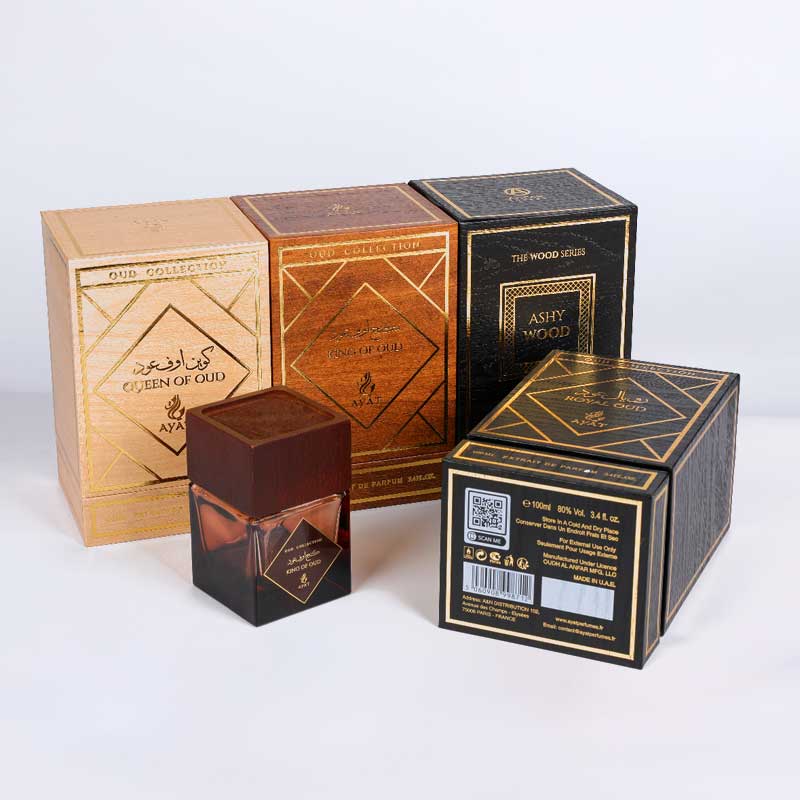 Caja de perfume hecha de imitación de papel de grano de madera