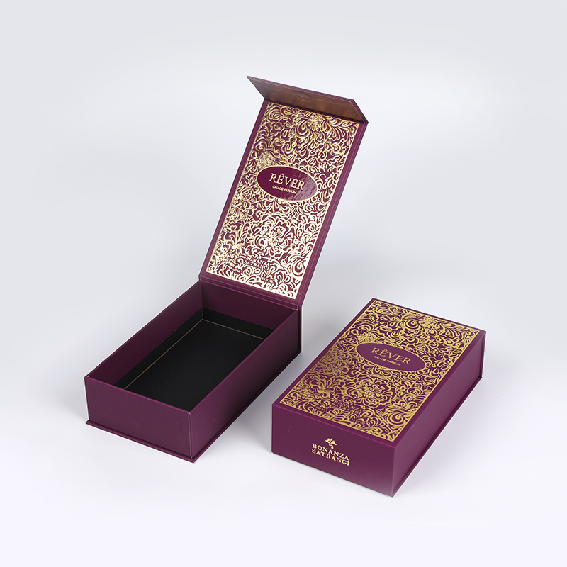Caja de presentación de perfume de oro de arena con inserto de Eva Flocked